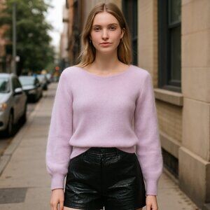 NWT BIANCO & BLUE ITALY MOHAIR WOOL BLEND LILAC SWEATER XS RELAX FIT